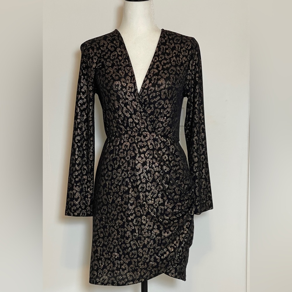 Fraiche by J Elegant Black and Gold Wrap Dress size medium